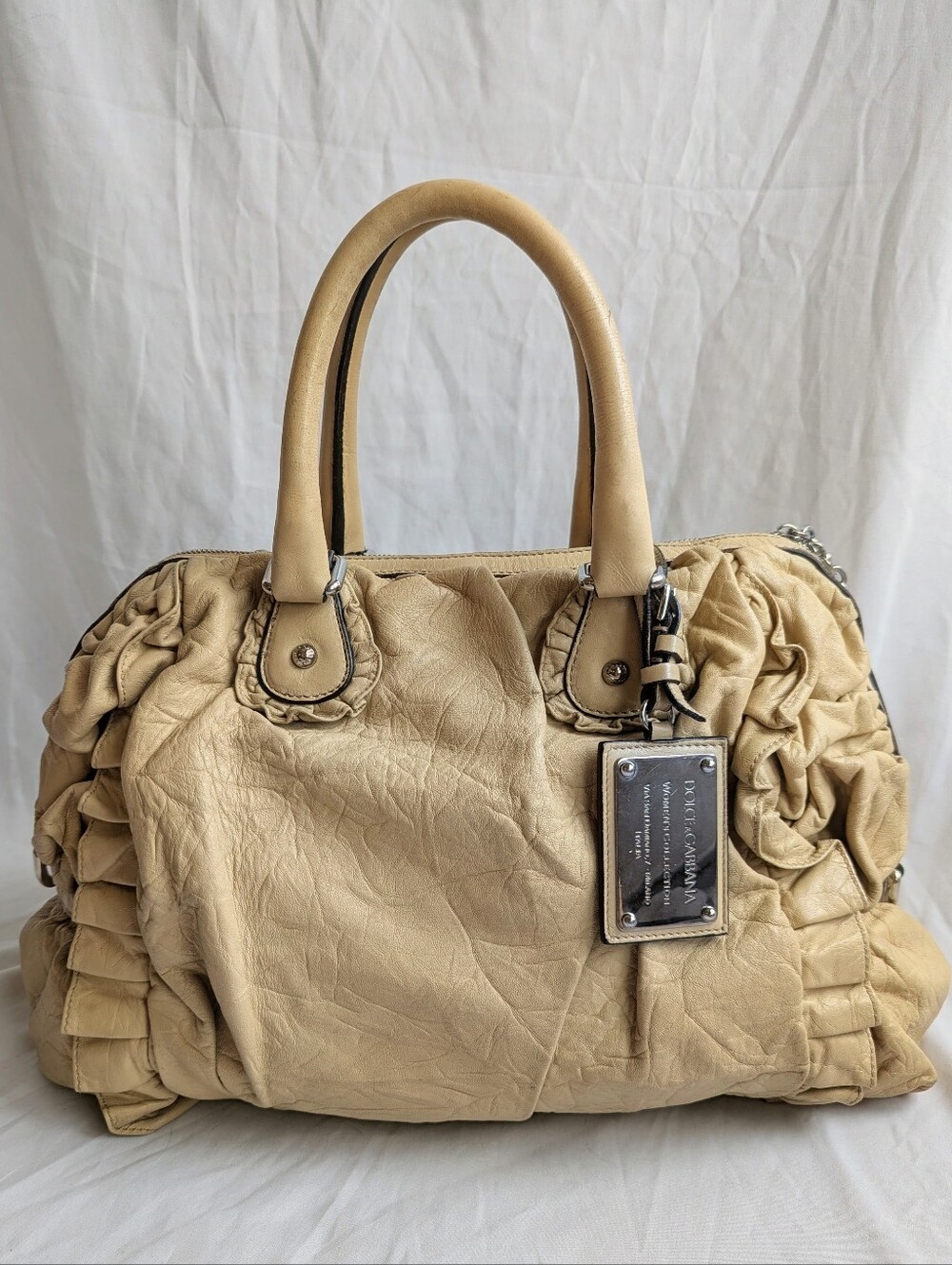 Dolce & Gabbana Miss Rouche Large Leather Shoulder Bag Cream